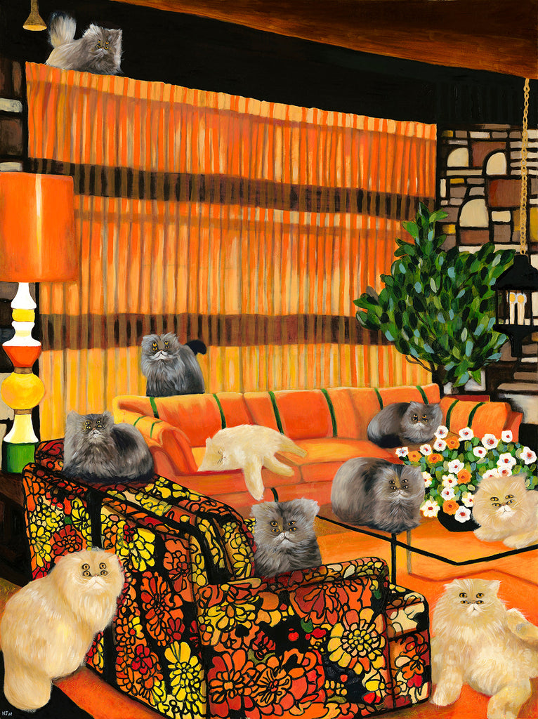 Four Eyed Cats in MidCentury Spaces : 2025 Oil Paintings