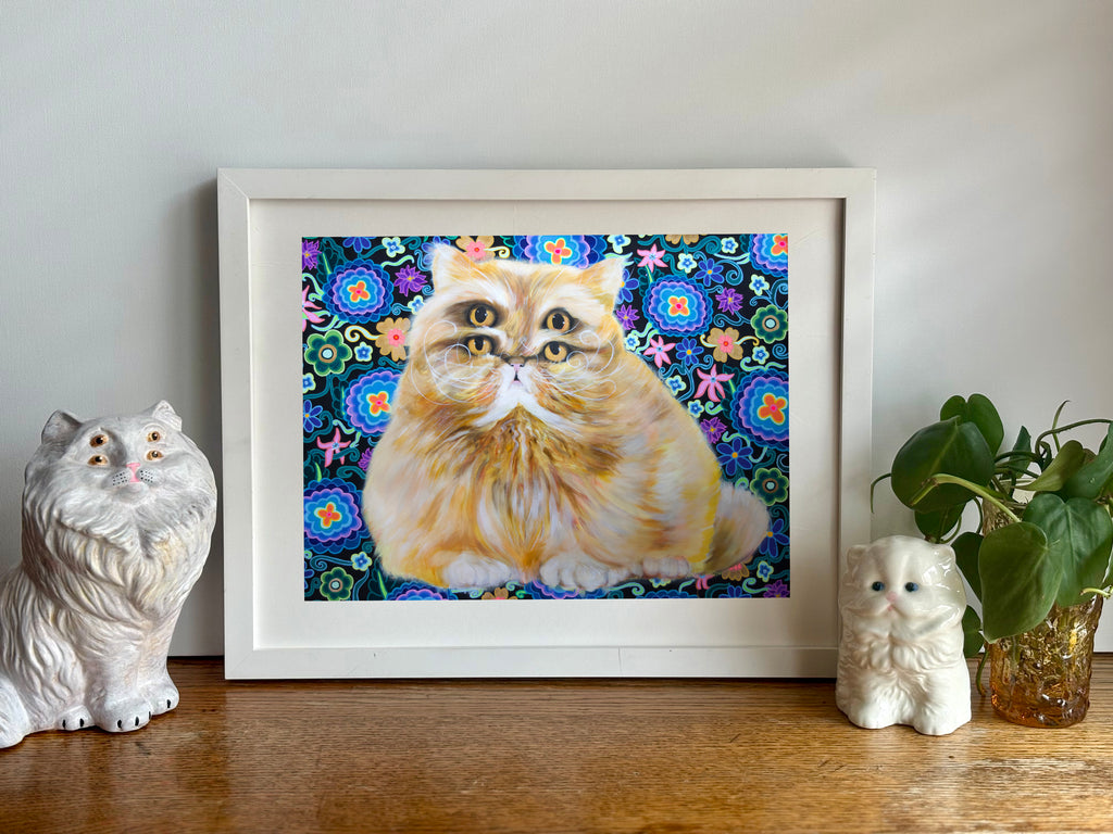 Psychedelic Cat Art Print – Pop Surrealism Animal Decor