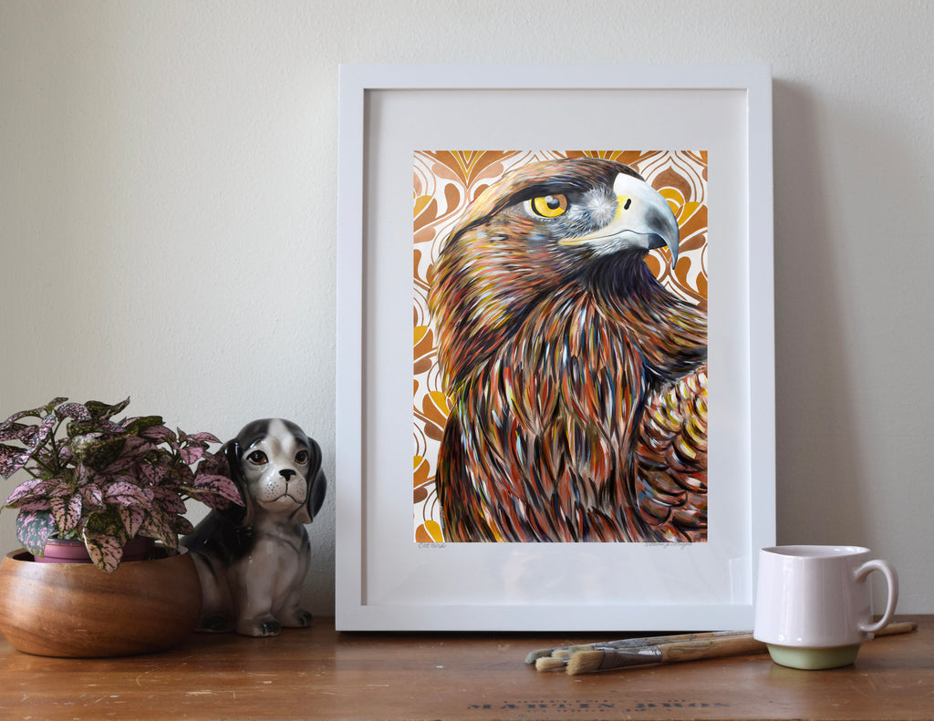 Modern Golden Eagle Art Print - Bird Falcon Wall Decor