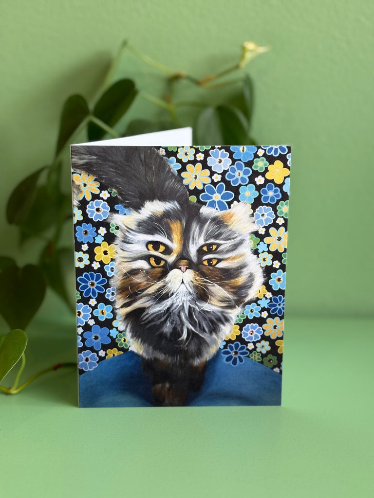 Four-Eyed Cat Artwork – Modern Pop Surrealist Greeting Card