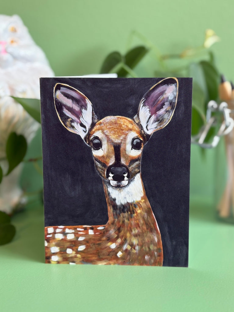 Whimsical Deer Greeting Card - Woodland Animals Art Card