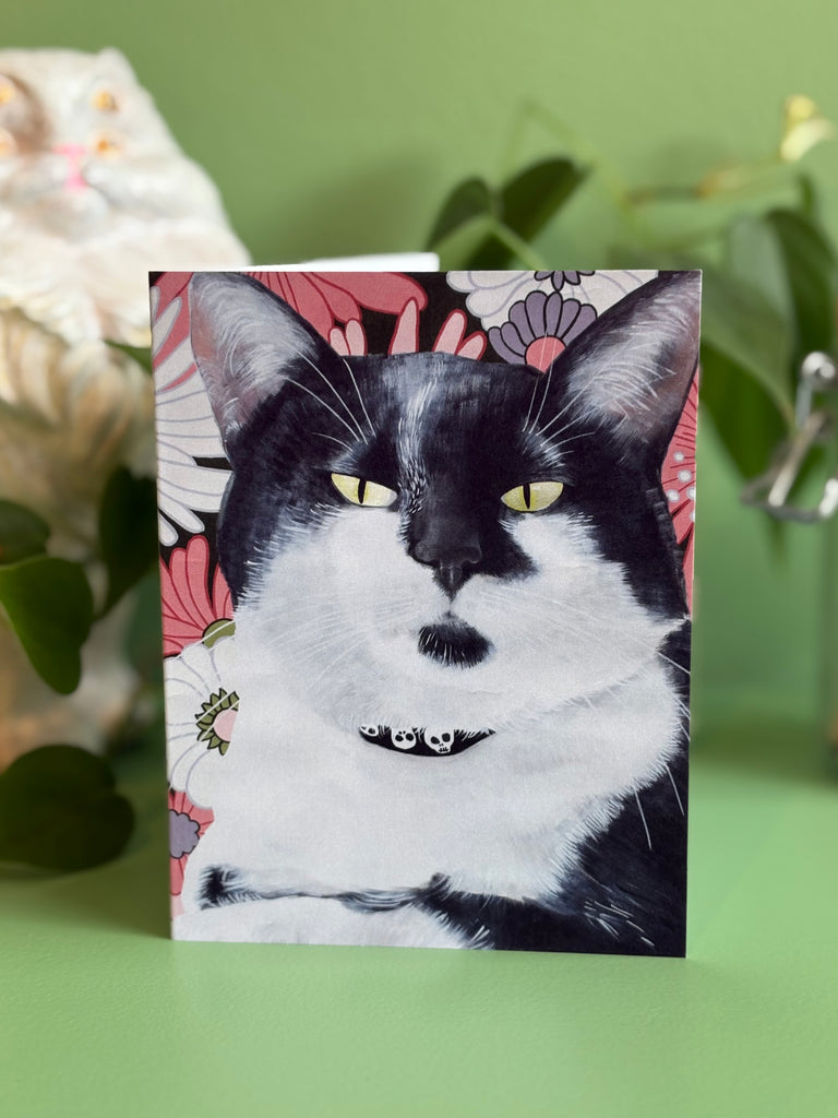 Whimsical Cat Greeting Card - Cat Lovers Art