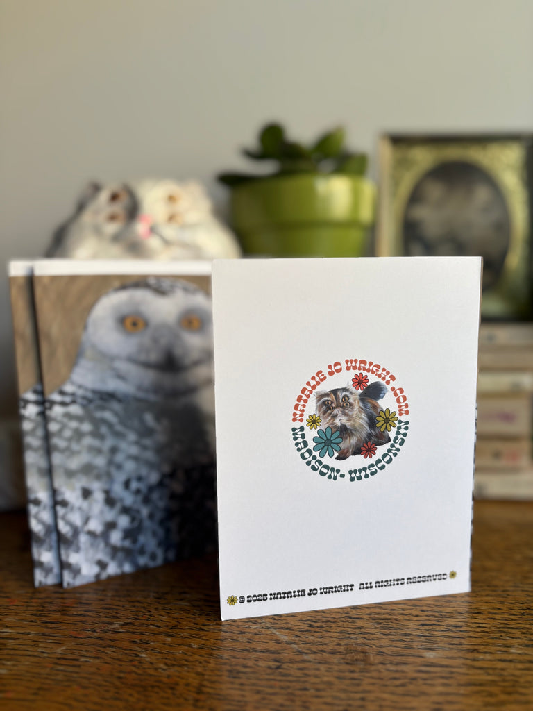 Whimsical Snowy Owl Art Greeting Card - Woodland Animals Art