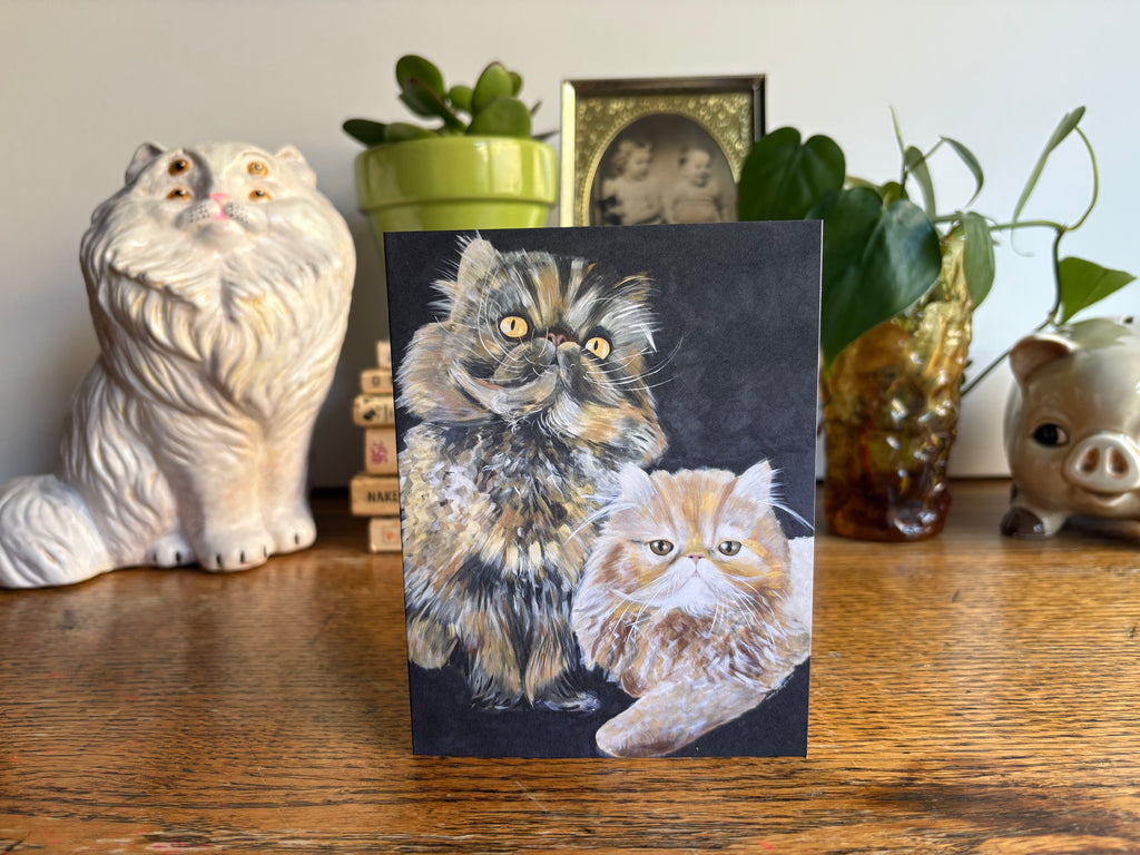 Whimsical Persian Cats Greeting Card - Cat Lovers Art