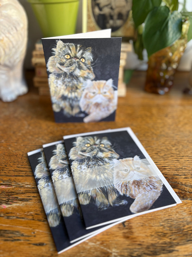 Whimsical Persian Cats Greeting Card - Cat Lovers Art