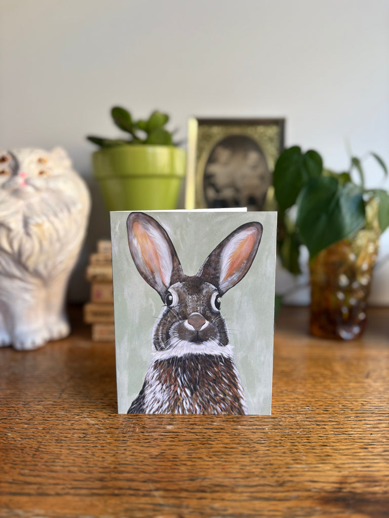 Whimsical Hare Art Greeting Card - Woodland Animals Art