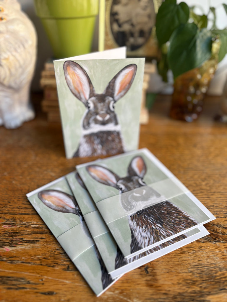 Whimsical Hare Art Greeting Card - Woodland Animals Art