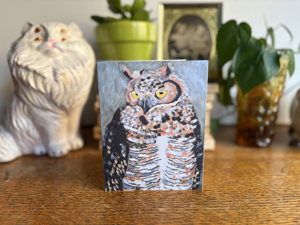 Modern Great Horned Owl Art Greeting Card - Woodland Animals Art