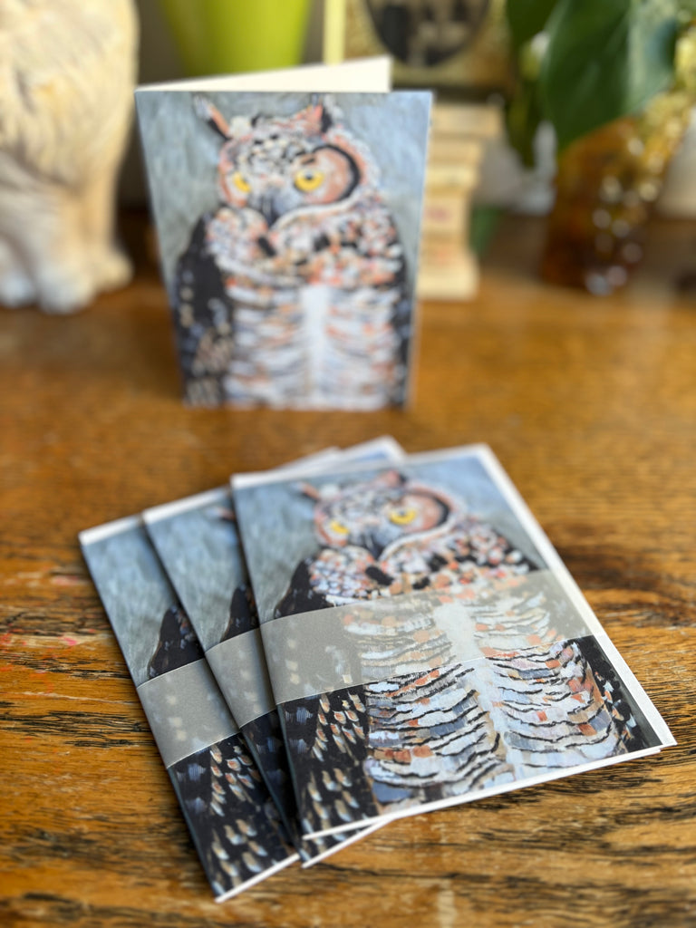 Modern Great Horned Owl Art Greeting Card - Woodland Animals Art