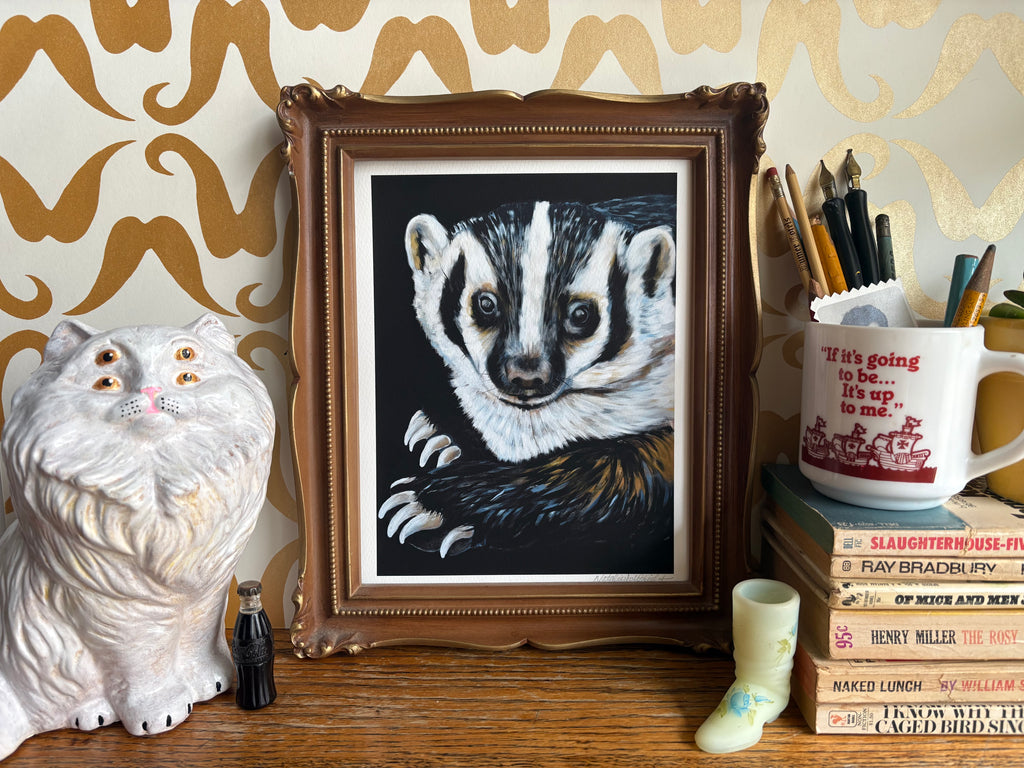 Whimsical Badger Art Print – Woodland Animal Wall Decor