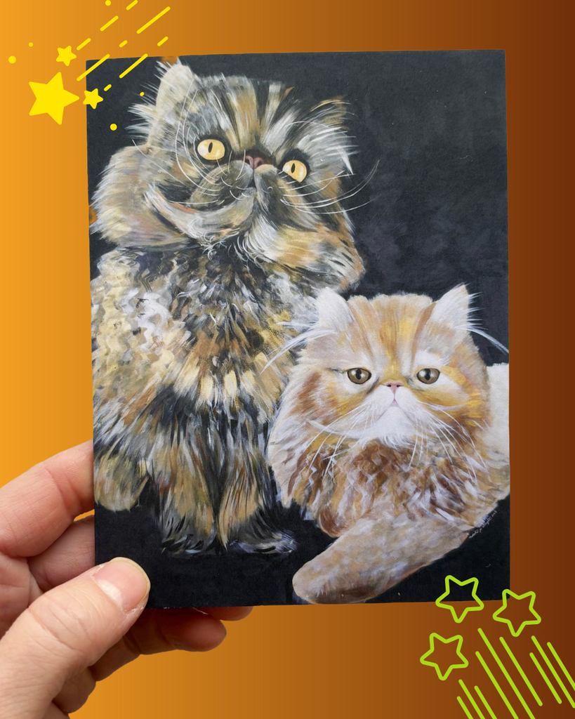 Whimsical Persian Cats Greeting Card - Cat Lovers Art