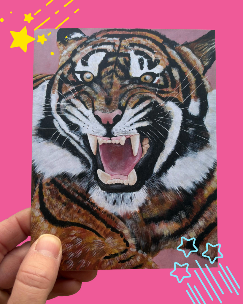 Tiger Art Greeting Card: Bold Animal Painting, Blank Inside