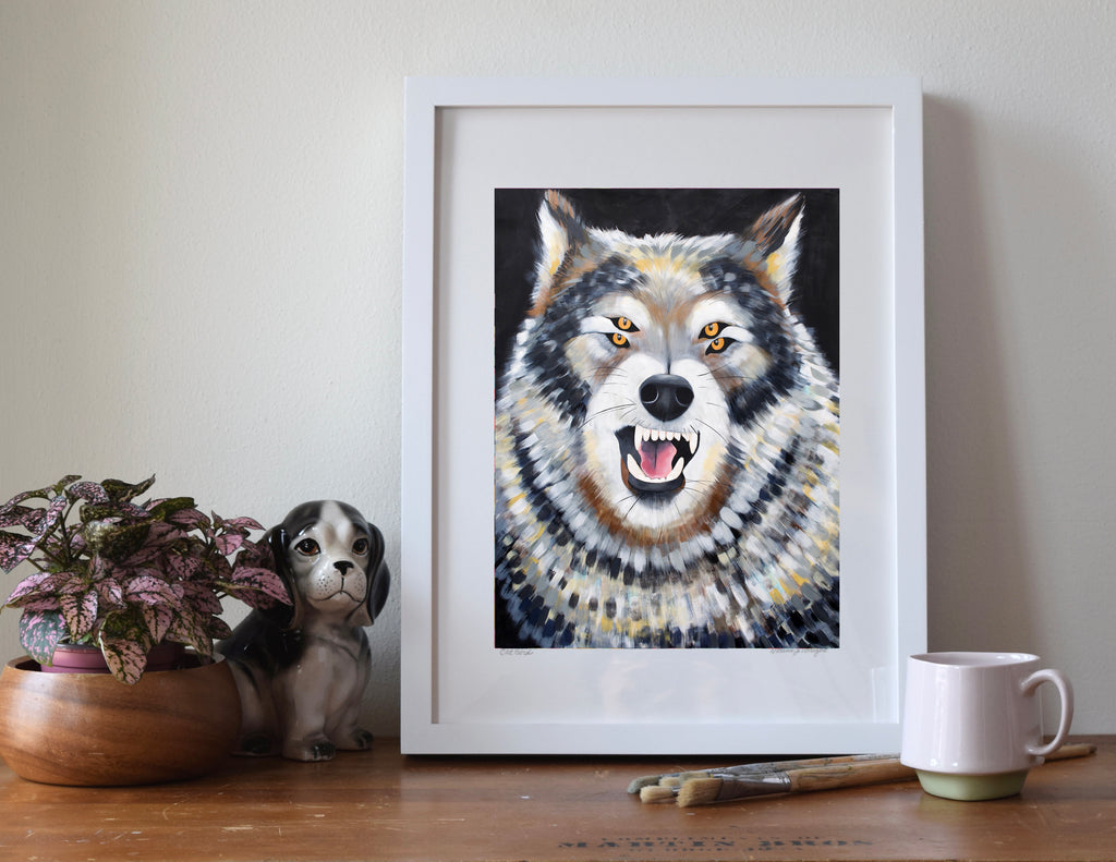 Four-Eyed Wolf Print – Pop Surrealist Home Decor