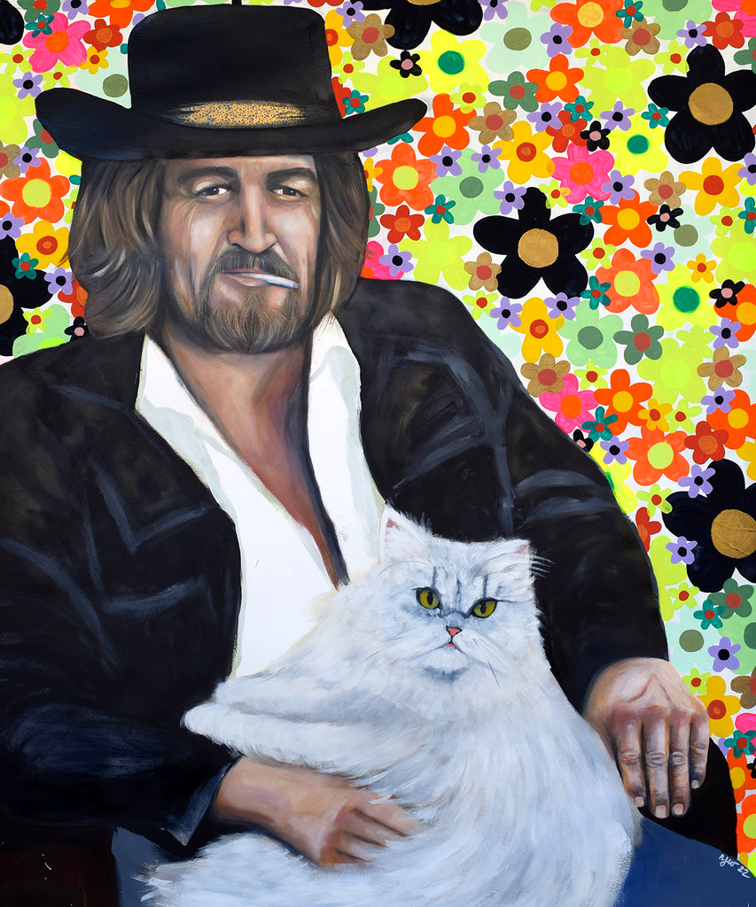 Commission of Waylon Jennings with cat
